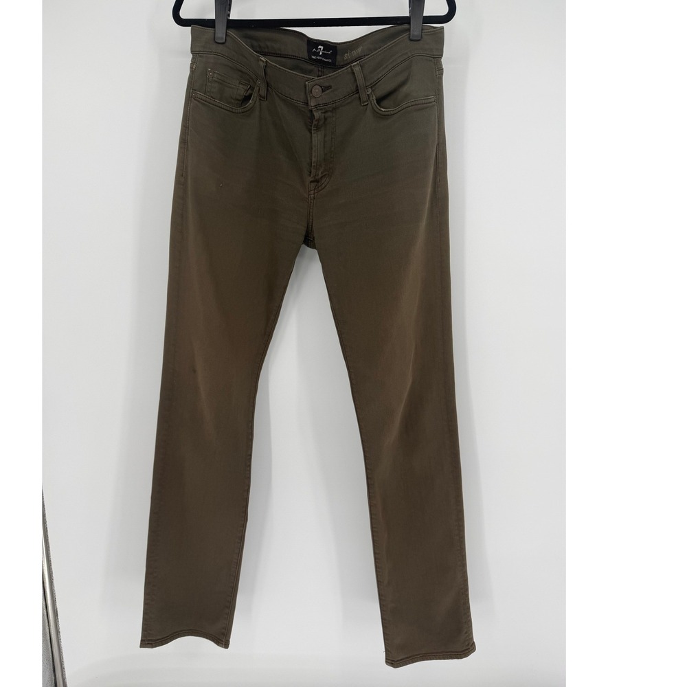 7 For All Mankind Slimmy Luxe Performance Slim Fit Jeans Mens Olive Green 34